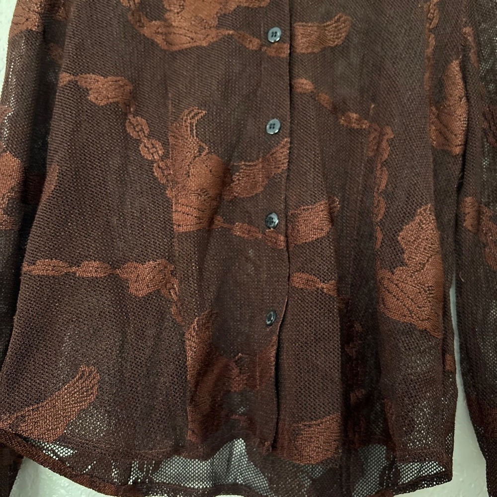VTG 90s Harley-Davidson copper sheer mesh button down with logo detail. - Picture 5 of 7